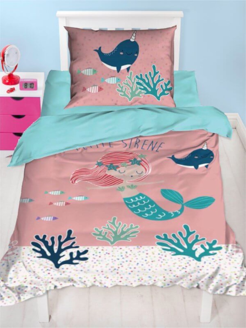 Παιδικά Σεντόνια Σετ Τυρκουάζ-Σομόν Βαμβακερά Sirena Flamingo 160x250 | Γαρύφαλλο - Λευκά Είδη